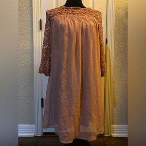 As U Wish- Blush Pink Lace Trimmed Dress